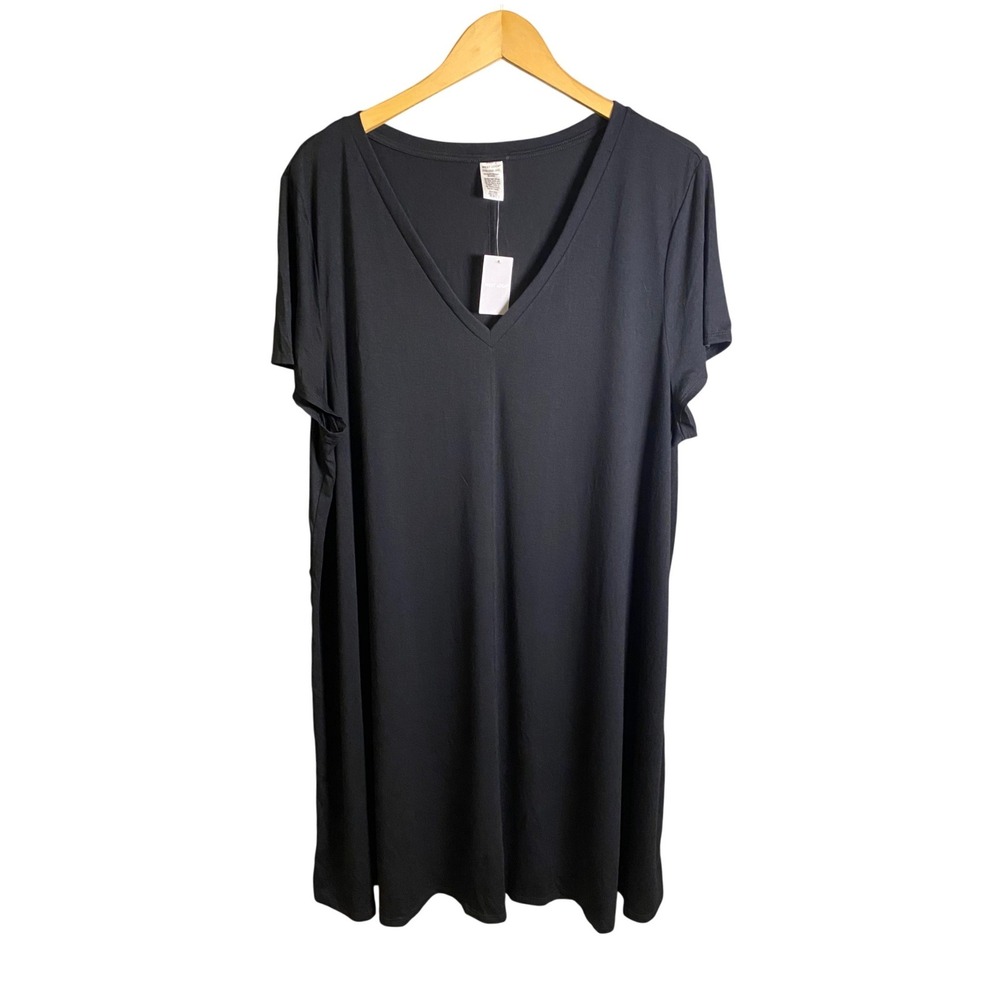 West Loop‎ Womens XXL Black V-Neck Short Sleeve T-Shirt Dress NWT Jersey Knit